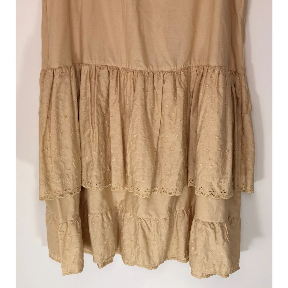 Women's Skirt Khaki‎ Embroidered Cottagecore Western Floral Tiered Broomstick 14